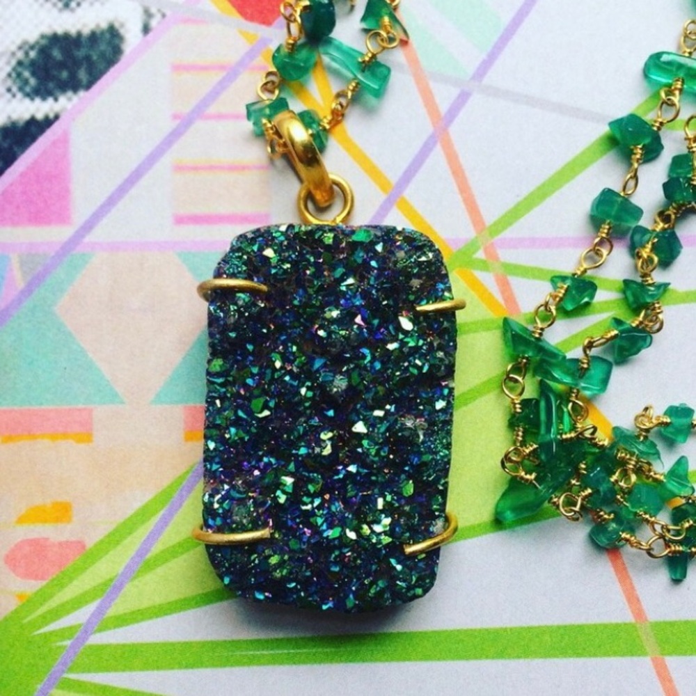 Large green druzy necklace